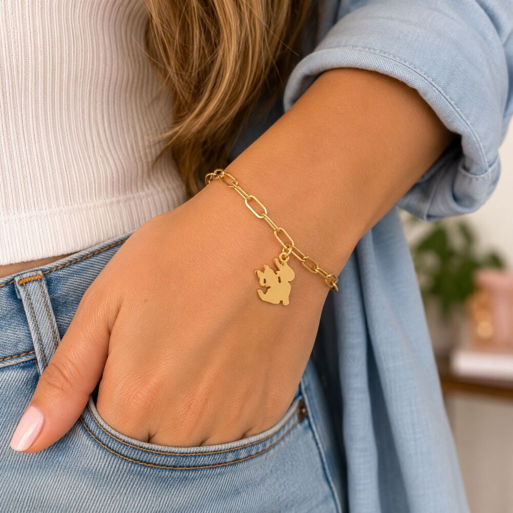 Hand Assembled Gold Tone Stitch Charm Paperclip Bracelet NWT Cartoon Inspired